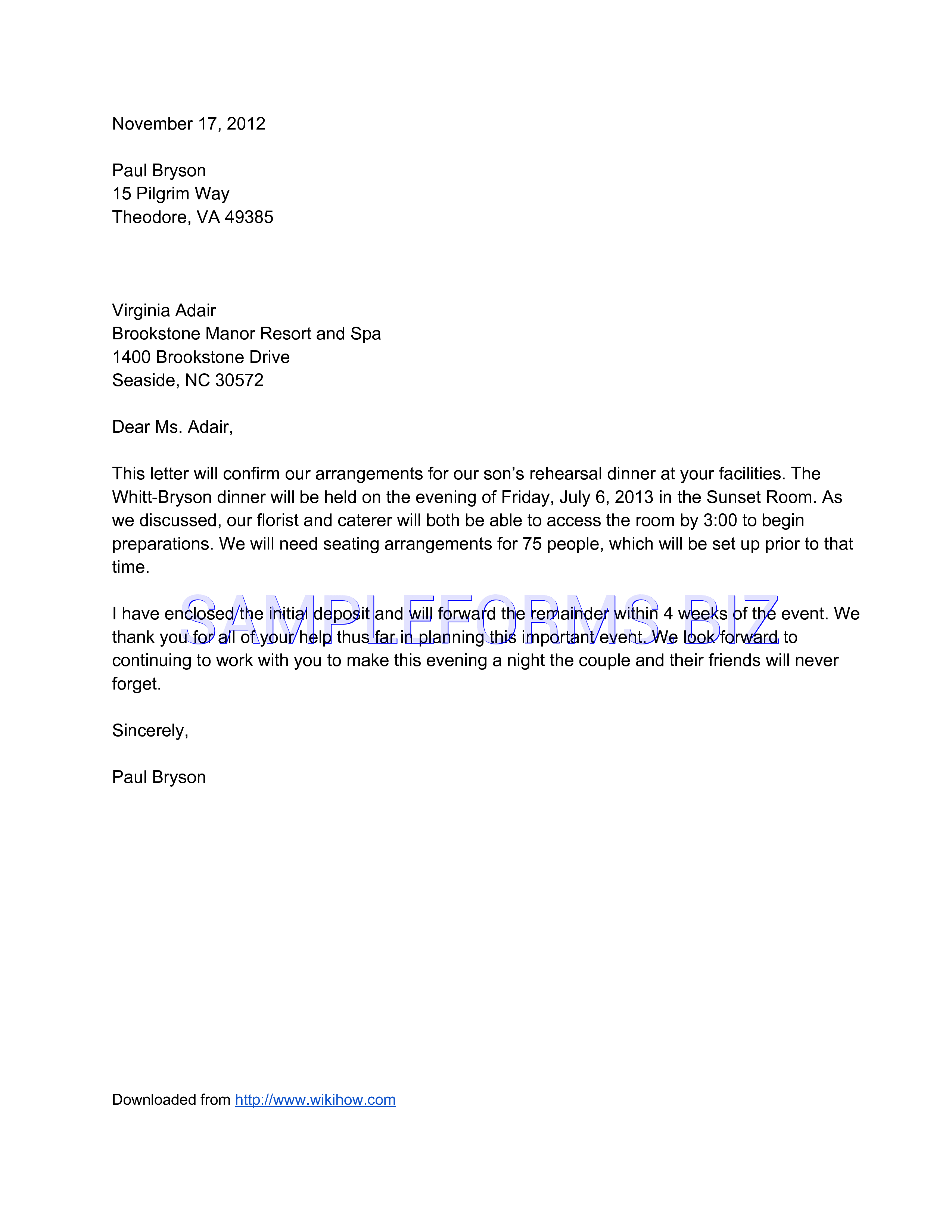 Preview free downloadable Sample Formal Confirmation Letter in PDF (page 1)