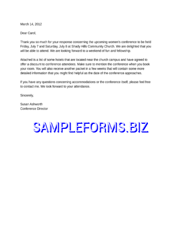 Sample Informal Confirmation Letter